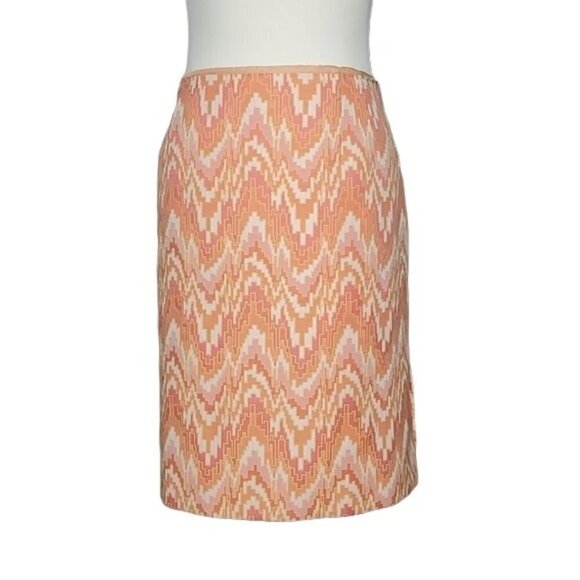 TALBOTS Linen Blend Lined Orange Geometric Spring Straight Pencil Skirt Size XL - Picture 2 of 5